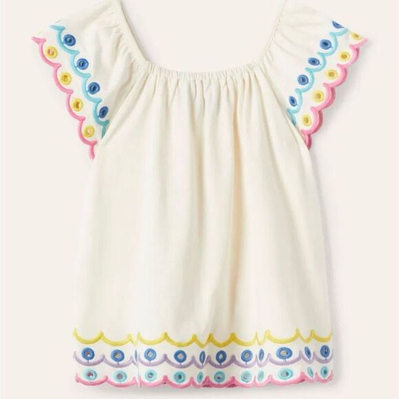 Boden Girls Scallop Edge Top size 5-6 Cream - Picture 1 of 8
